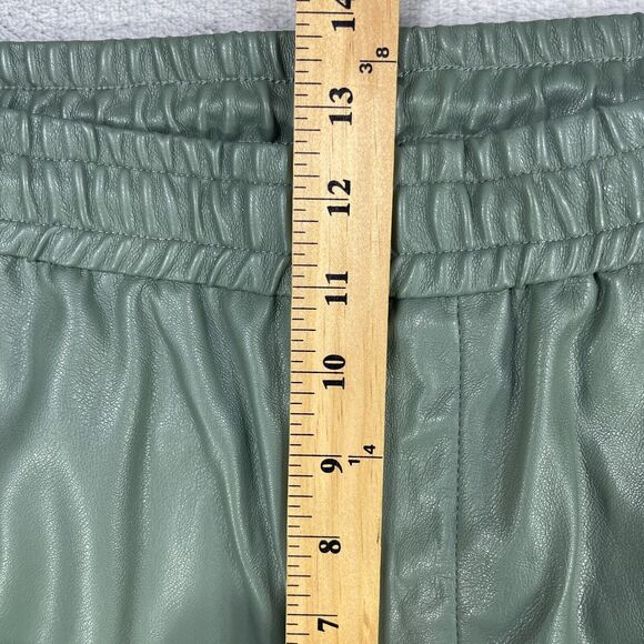 Zara Pants Womens Large Green Faux Leather Elastic Waist Straight Leg - Picture 12 of 15